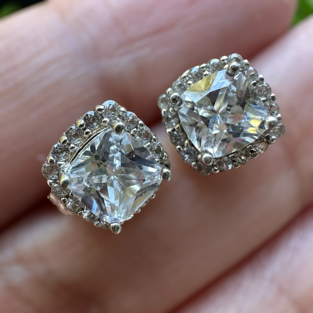 Vintage‎ SUN Stud Post Earrings 0.25 Inch Clear Cubic Zirconia 925 Sterling 1.9g